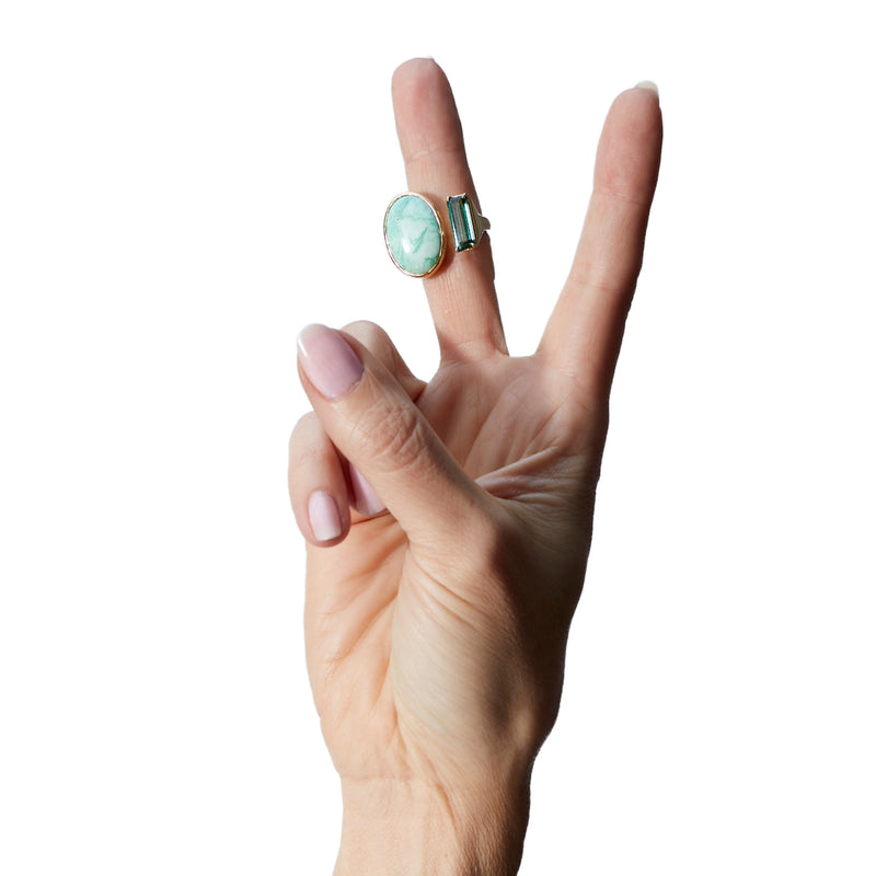 Ring Featuring Green Tourmaline Green Variscite 18k Yellow Gold ring-featuring-green-tourmaline-green-variscite-18k-yellow-gold