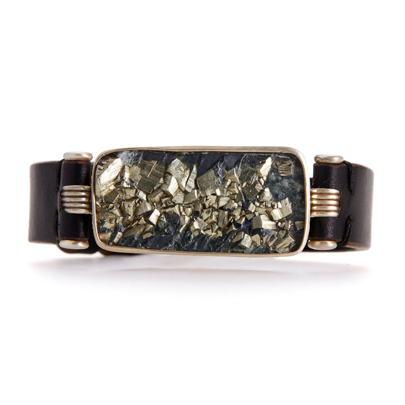 Pyrite-in-Slate Leather Band Bracelet