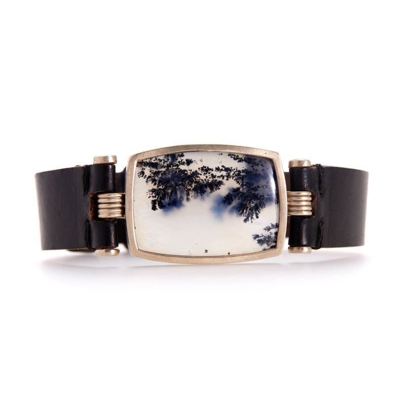 Dendritic Agate Leather Band Bracelet