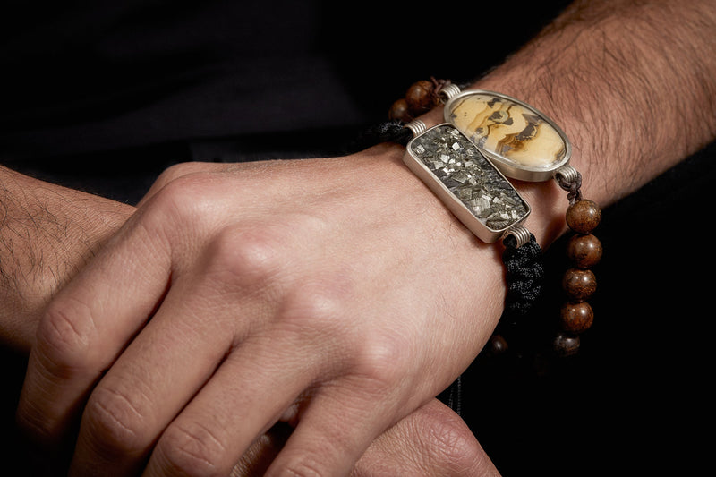 Pyrite-in-Slate Leather Band Bracelet