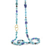 necklace with natural pyrite studded turquoise, tanzanite beads, diamond-studded blackened silver ball-beads