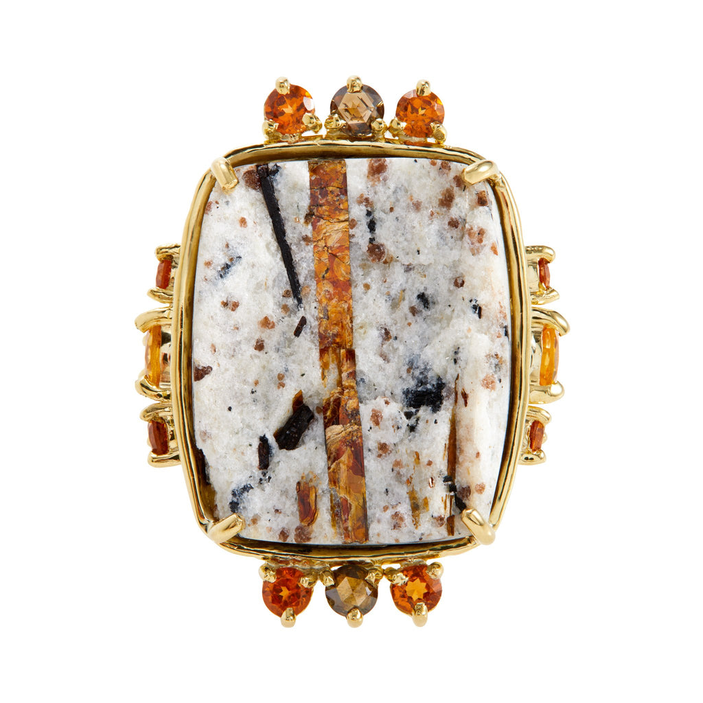 astrophylite, rose-cut cafŽ latte diamonds, faceted spessartite garnets, cabochon-cut citrine ring