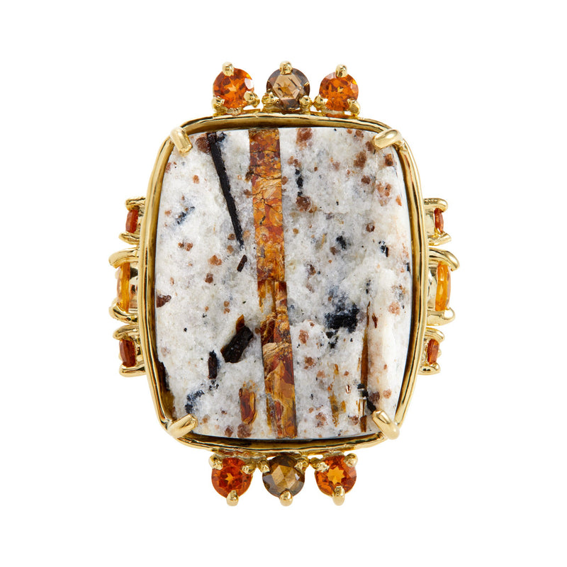 astrophylite, rose-cut cafŽ latte diamonds, faceted spessartite garnets, cabochon-cut citrine ring